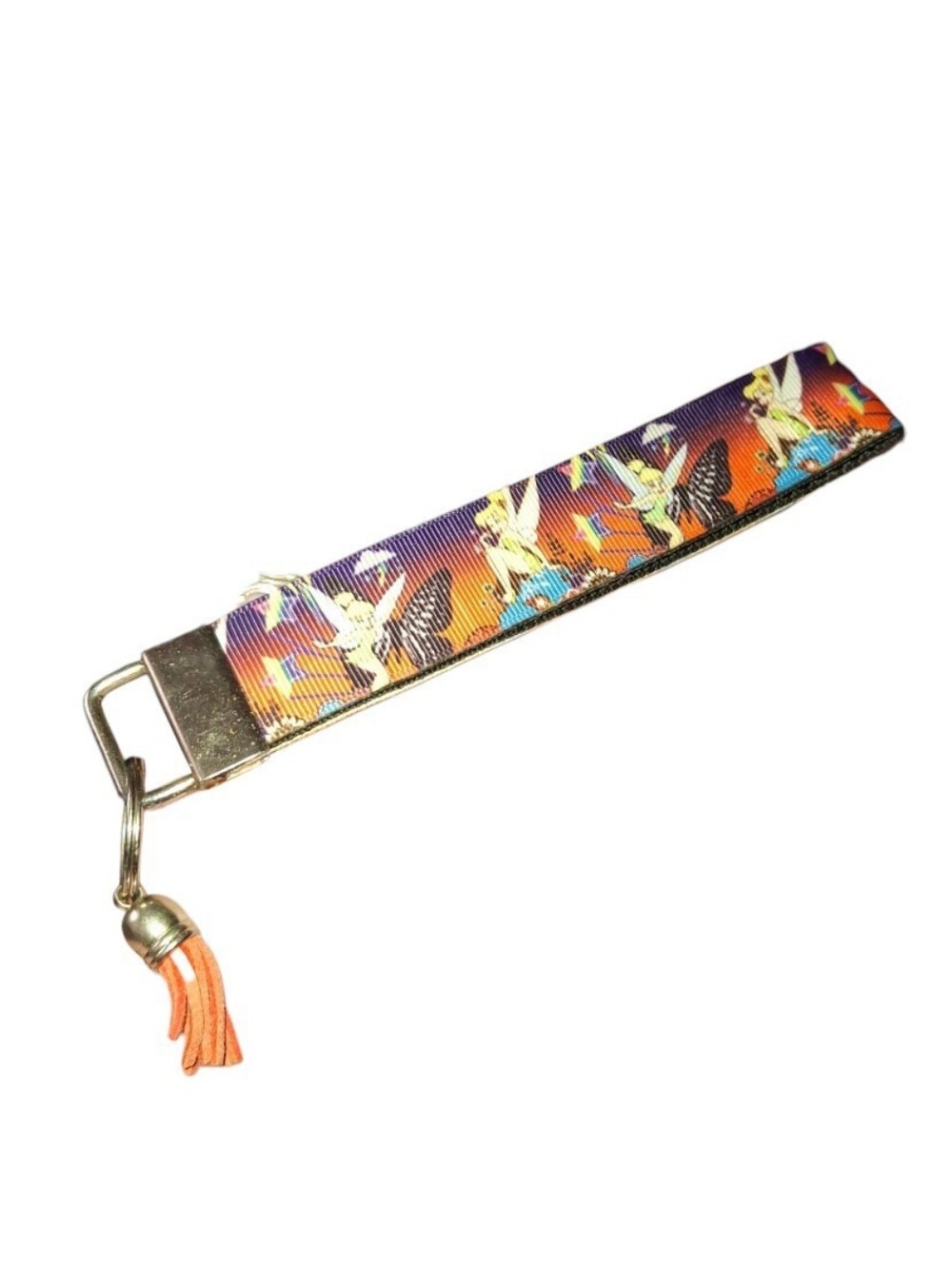 Tinkerbell Peter Pan Orange & Purple Wristlet Key Fob Bag Charm Tassel